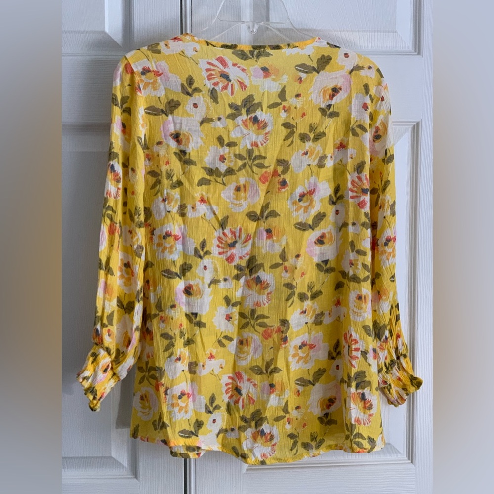 SPENSE Women’s Yellow Floral Gauze Long Sleeve Blouse Shirt Size: Medium - Picture 7 of 7